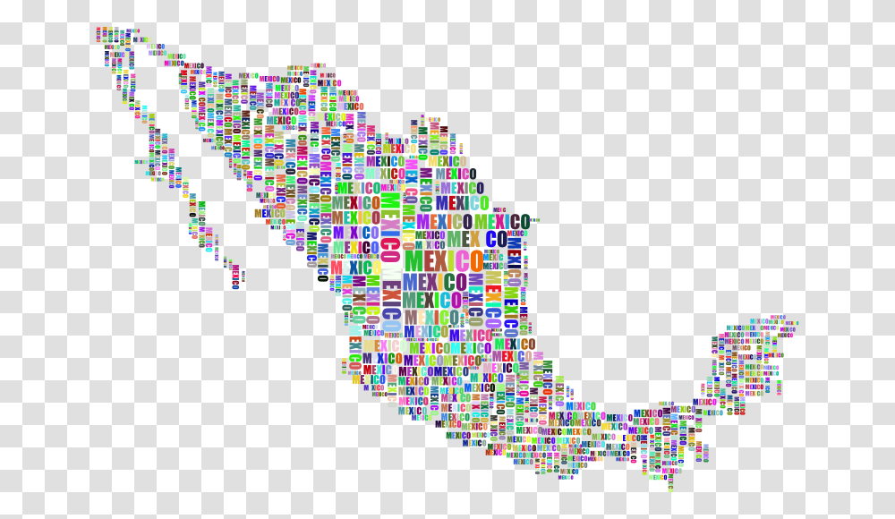 Mexico Map Word Cloud Prismatic Mexico Cartoon Map, Number, Plot Transparent Png
