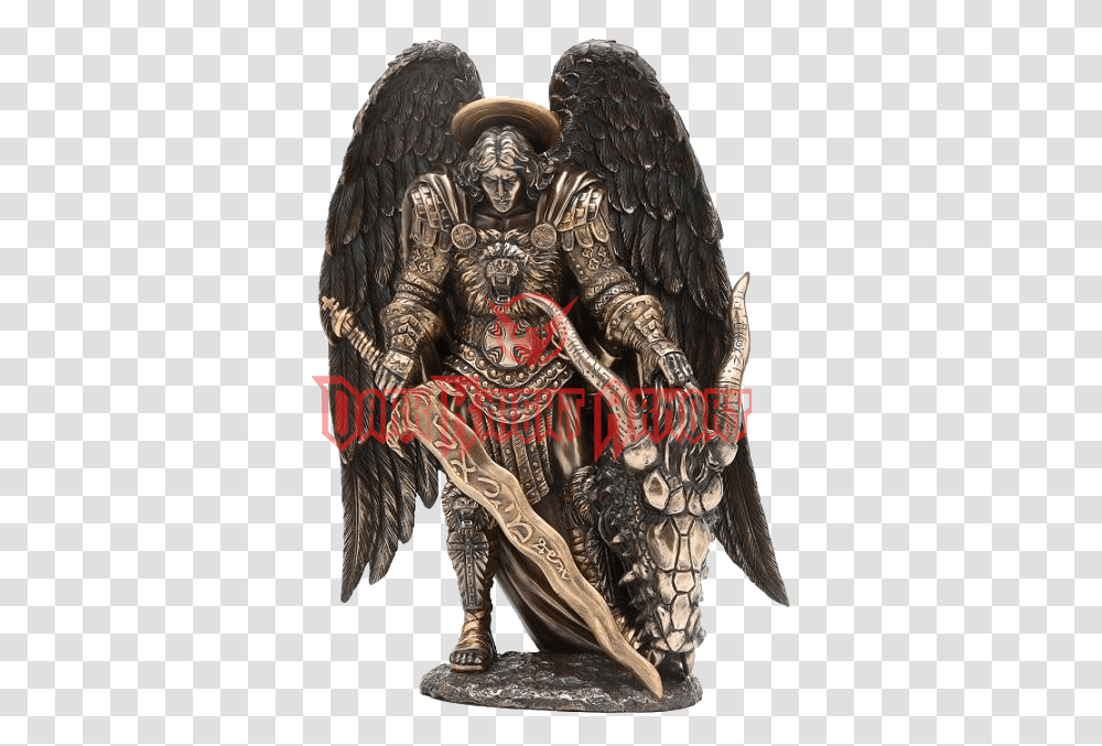 Michael Lucifer Patron Saint Archangel Saint Michael Killing Dragon, Person, Human, Bronze, Statue Transparent Png
