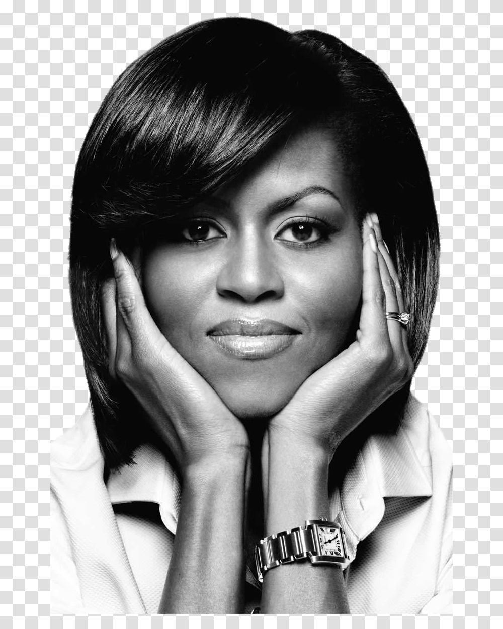 Michelle Obama Black And White, Face, Person, Human, Wristwatch Transparent Png