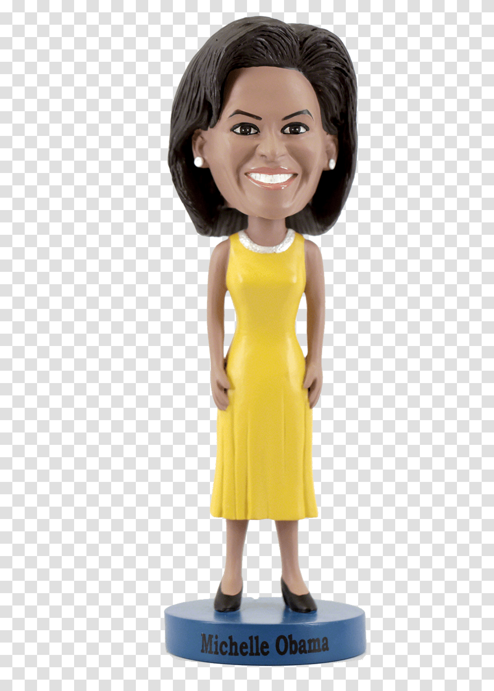 Michelle Obama Bobblehead Limited Edition Yellow Figurine, Doll, Toy, Person, Human Transparent Png
