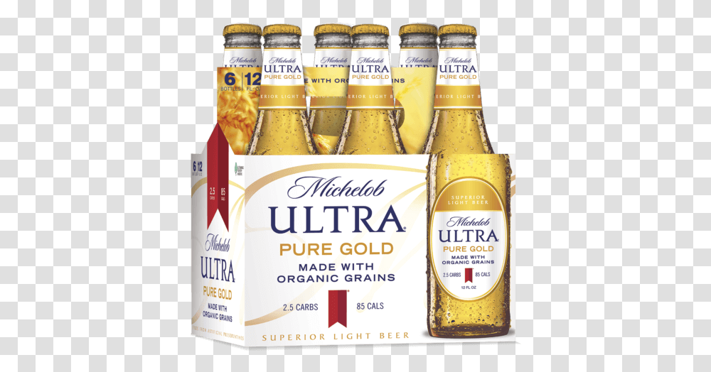 Michelob Ultra Pure Gold Organic Beer Michelob Ultra Pure Gold Bottle, Label, Text, Alcohol, Beverage Transparent Png
