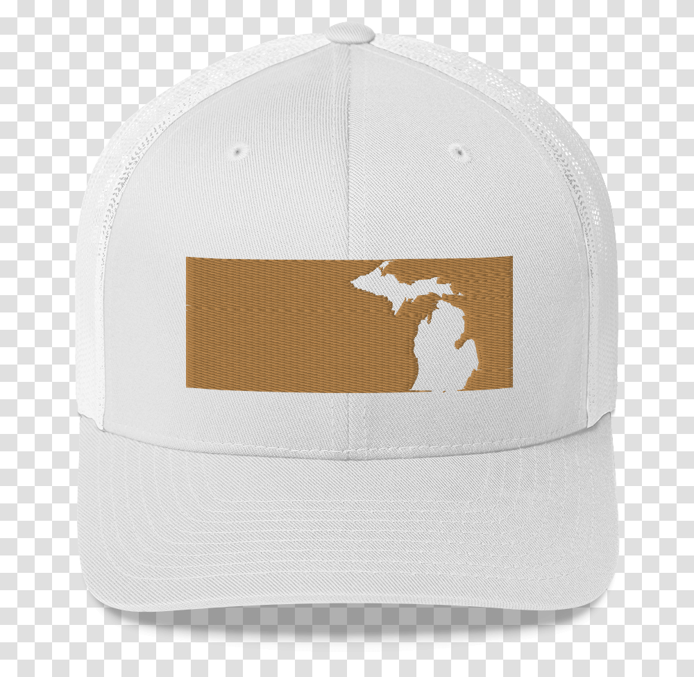 Michigan In Gold Rectangle Trucker Hat Michigan Roundtable, Clothing, Apparel, Baseball Cap, Soil Transparent Png