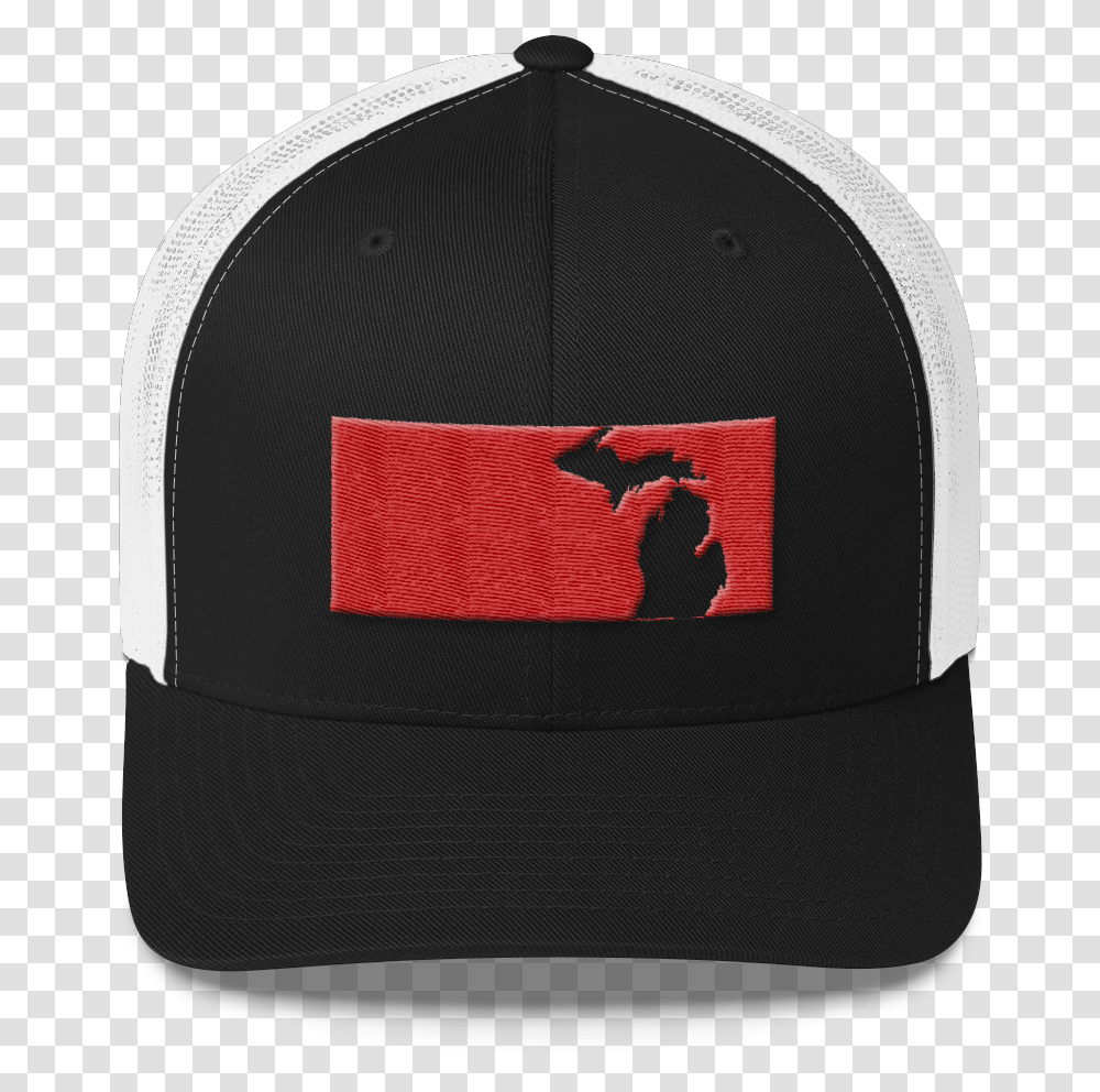 Michigan In Red Rectangle Trucker Hat Baseball Cap, Clothing, Apparel, Logo, Symbol Transparent Png