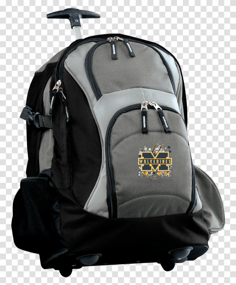 Michigan Wolverines Splatter Logo Embroidered Wheeled Backpack, Bag Transparent Png