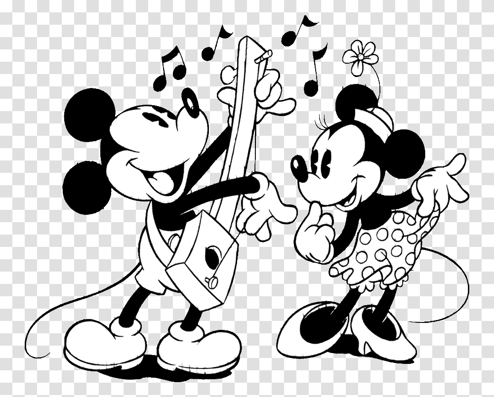 Mickey Clipart Black And White Images Pictures Black And White Mickey And Minnie, Stencil, Floral Design, Pattern Transparent Png