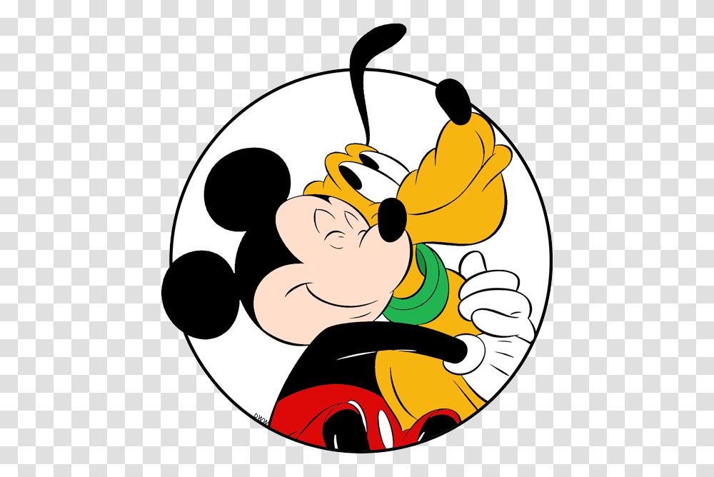 Mickey Hugging Pluto Circle Mickey Mouse In Circle, Label, Meal, Food Transparent Png