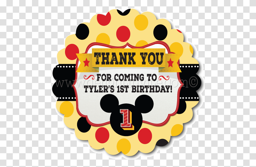 Mickey Mouse Birthday Favor Tag Download Mickey Mouse 1st Birthday Tags, Logo, Trademark, Badge Transparent Png