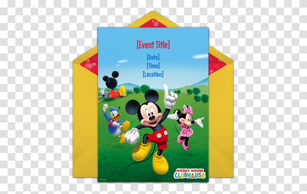 Mickey Mouse Club House Invitations, Poster, Advertisement, Flyer, Paper Transparent Png