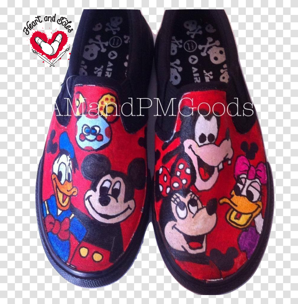 Mickey Mouse Clubhouse Hand Painted Shoes Heart And Soles Shoe, Clothing, Apparel, Footwear, Skateboard Transparent Png