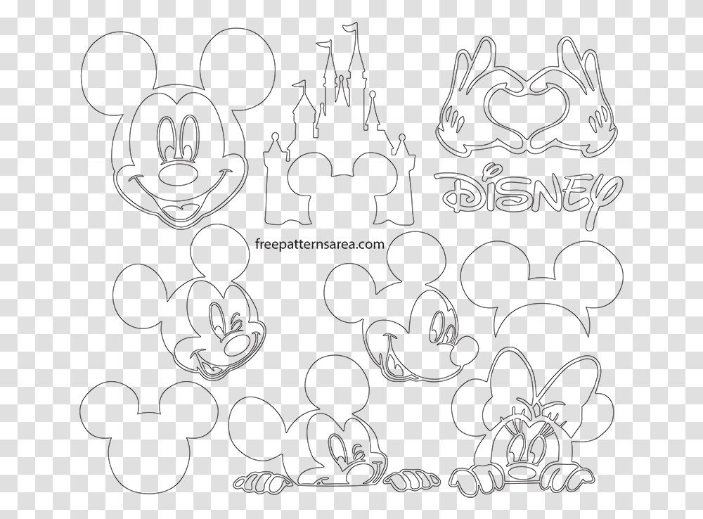 Mickey Mouse Ears Silhouette Lineart Line Art, Pattern, Alphabet, Number Transparent Png