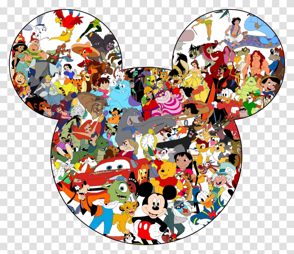 Mickey Mouse Head Silhouette Disney Characters Men Disney Characters In Mickey Head, Collage, Poster, Advertisement, Rug Transparent Png