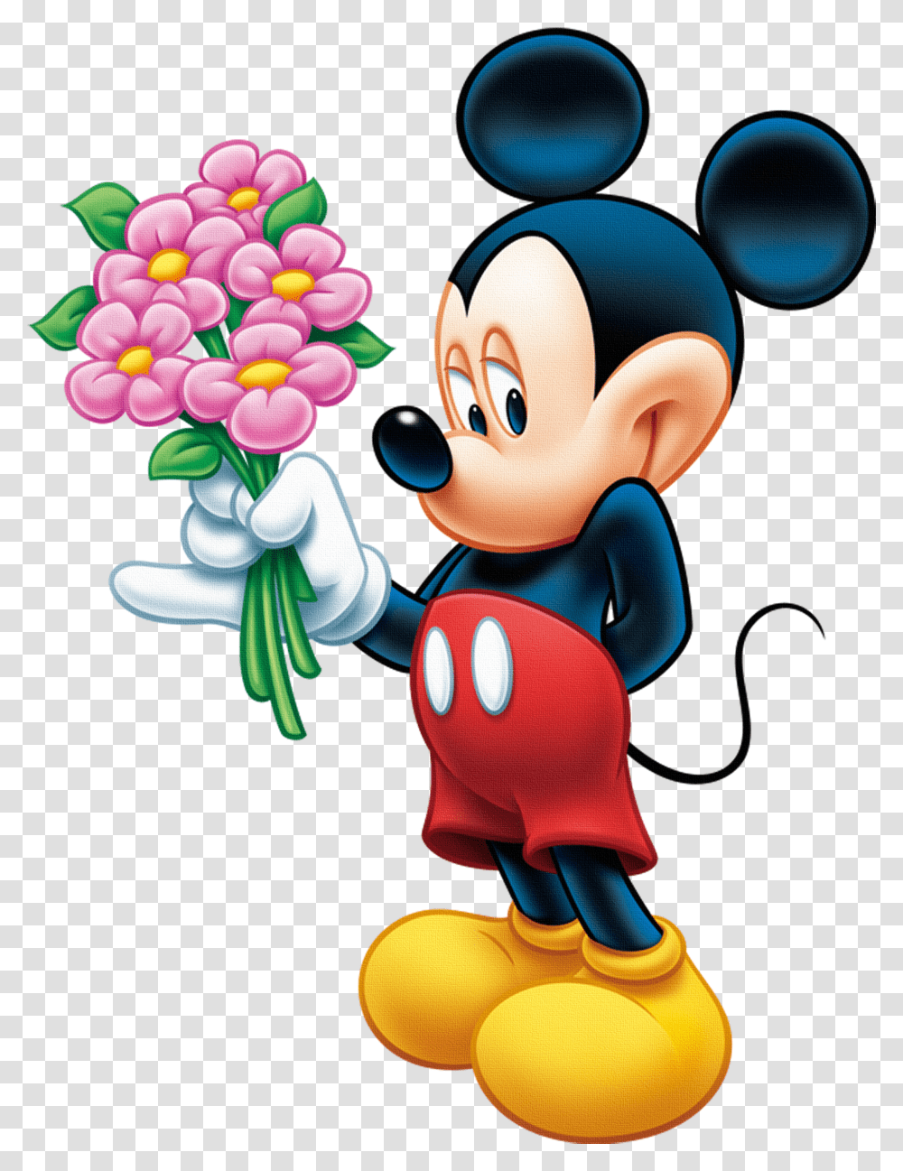 Mickey Mouse With Flowers Transparent Png