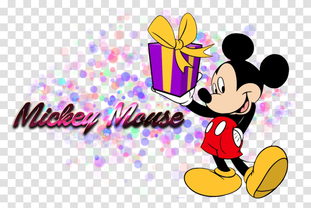 Mickey Mouse With Gift, Paper, Confetti Transparent Png