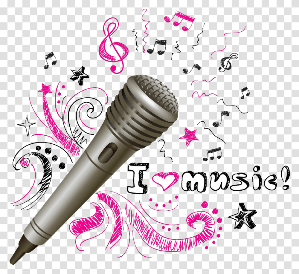 Microphone And Music Notes Cartoon Music Notes Microphone, Blow Dryer, Appliance, Hair Drier, Electrical Device Transparent Png
