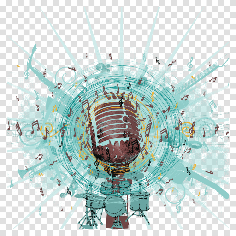 Microphone Background With Music Notes Background Microphones, Sphere, Plan, Plot, Diagram Transparent Png