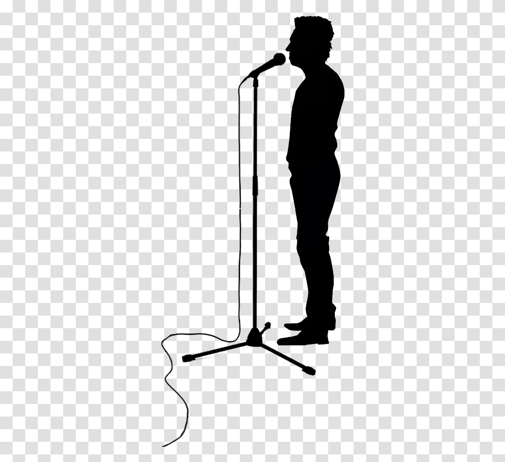 Microphone Stand Download Mic Stand Silhoutte, Person, Silhouette, People, Leisure Activities Transparent Png