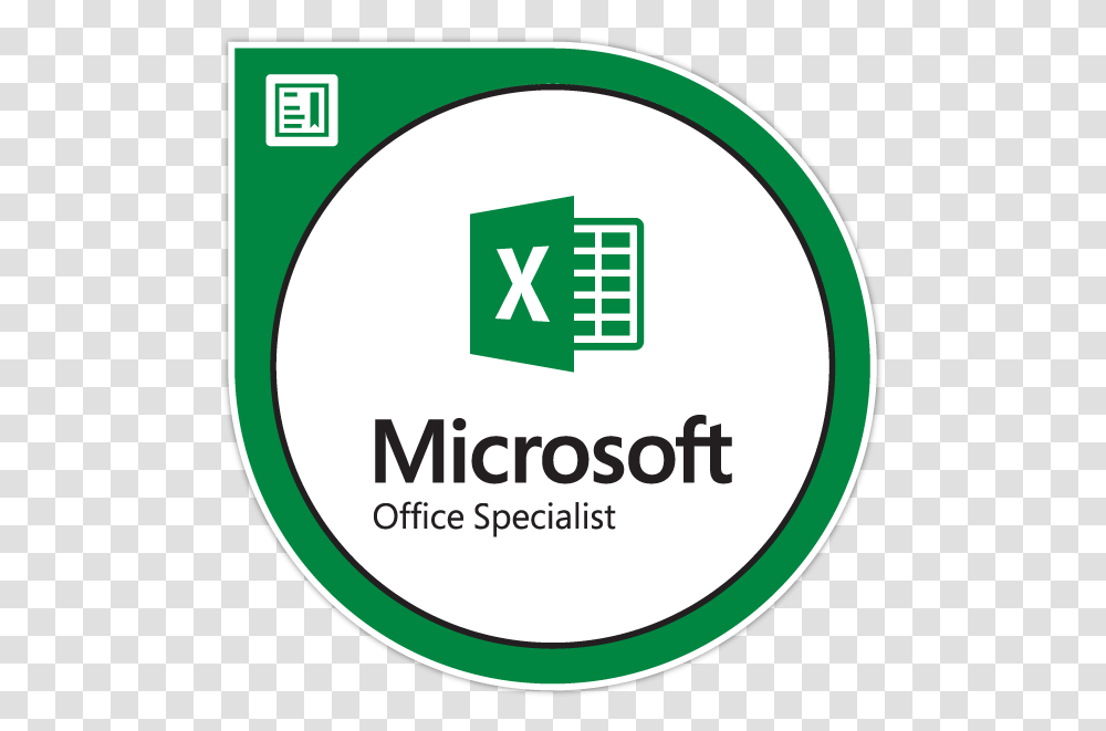 Microsoft Office Specialist My Online Excel Mos Certification, Label, Text, First Aid, Sticker Transparent Png