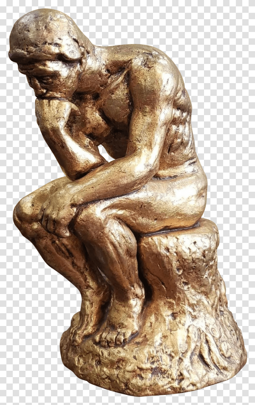 Mid 20th Century After Auguste Rodin The Thinker Gold Chalkware Sculpture Bronze Sculpture, Art, Statue, Figurine, Fungus Transparent Png