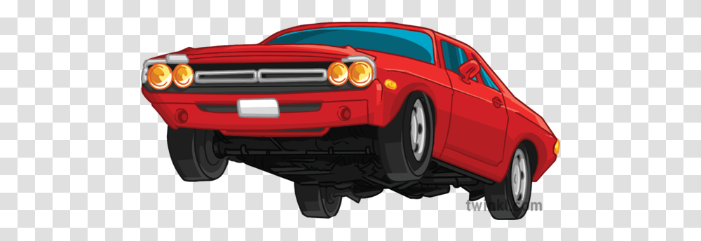 Mid Air Jumping Car Stunt Ramp Flying Dodge Challenger, Bumper, Vehicle, Transportation, Sports Car Transparent Png