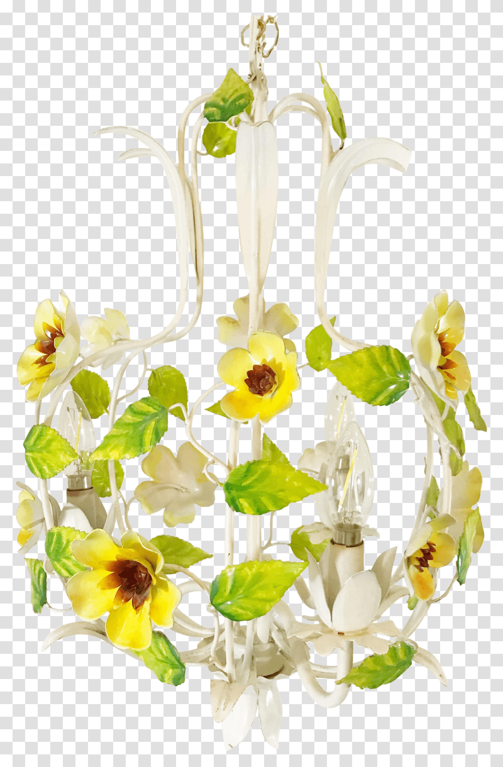 Mid Century Yellow Floral Tole Chandelier Floral, Plant, Flower, Blossom, Flower Arrangement Transparent Png