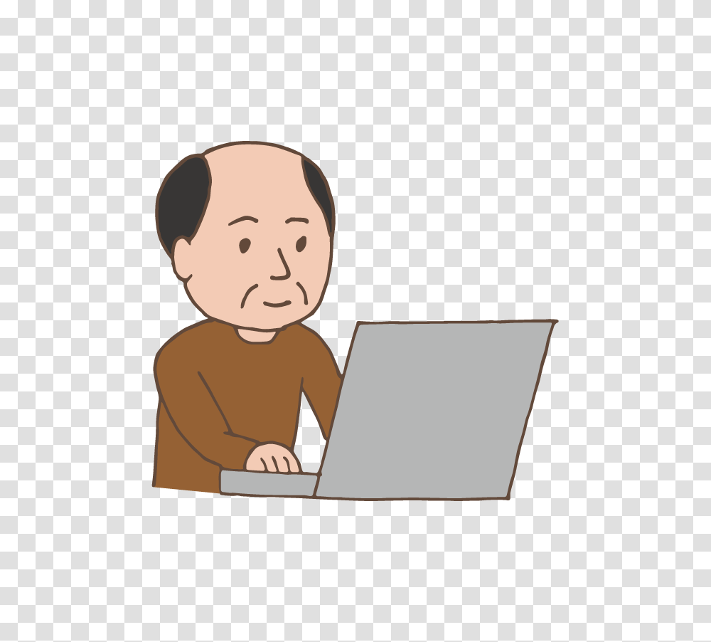 Middle Aged Man Using Laptop Free Illust Net, Pc, Computer, Electronics, Reading Transparent Png