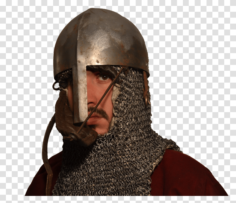 Middle Ages Elmo Mail Armor Soldier Reenactment Middle Ages, Helmet, Apparel, Person Transparent Png