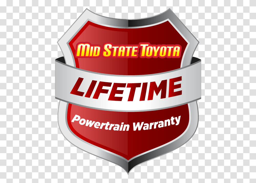 Midstate Toyota Lifetime Warranty Aranty Logo, Label, Text, Ketchup, Food Transparent Png