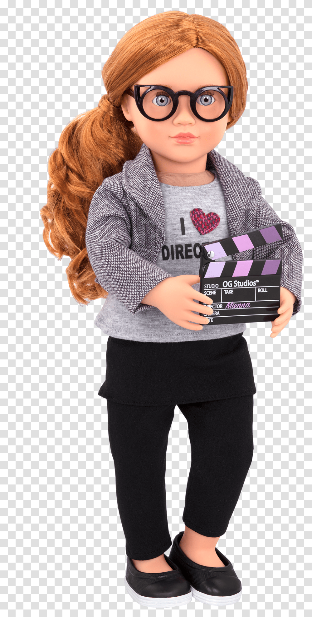 Mienna Deluxe 18 Inch Movie Doll With Clapperboard Our Generation New Mienna Doll, Apparel, Sleeve, Person Transparent Png