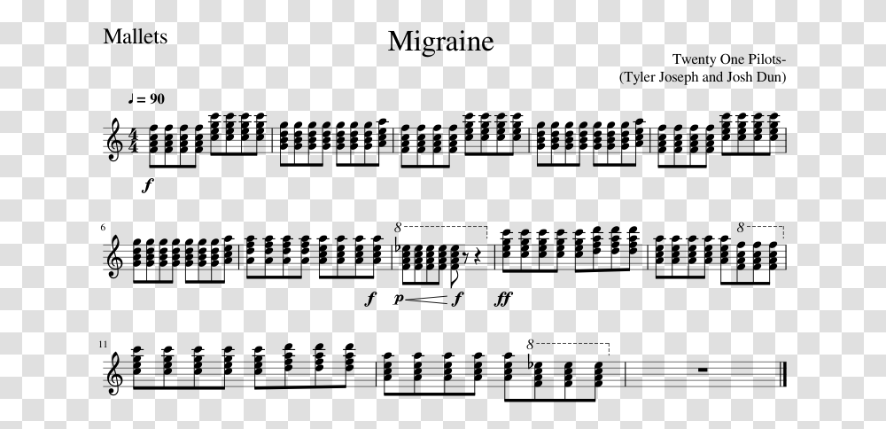 Migraine Sheet Music Composed By Twenty One Pilots Sheet Music, Gray, World Of Warcraft Transparent Png