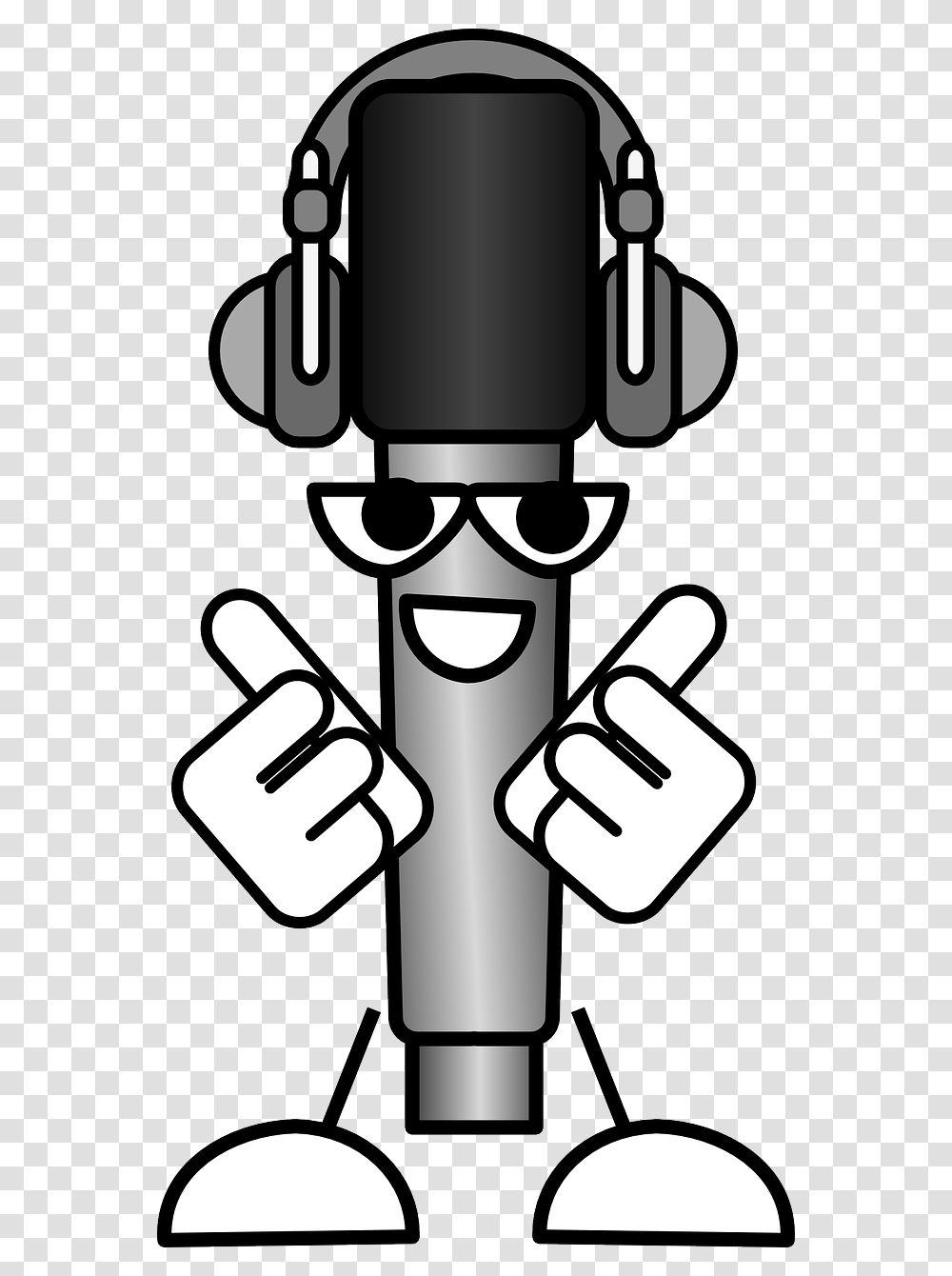 Mike The Mic With Headphones Clipart I2clipart Royalty Funny Cartoon Microphone, Hand, Stencil, Cutlery, Fork Transparent Png