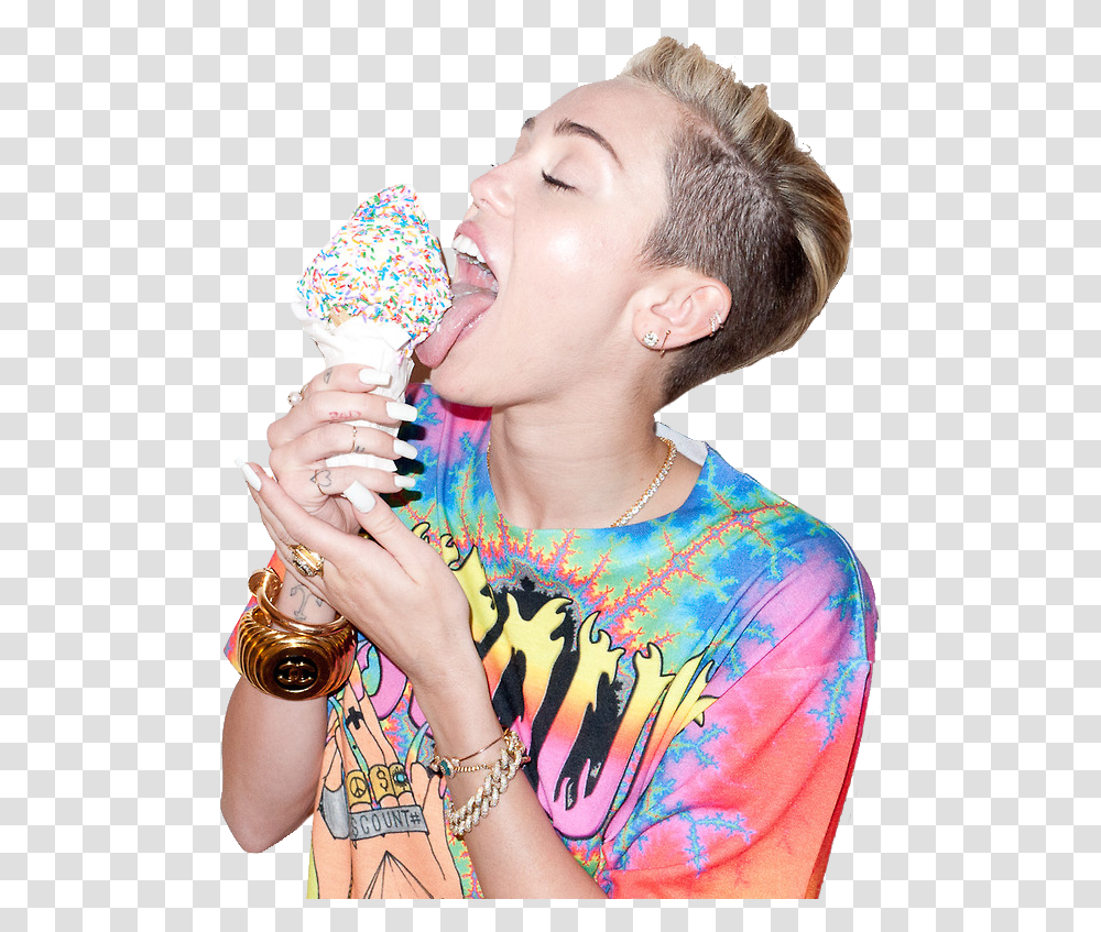 Miley Cyrus Ice Cream, Person, Human, Dessert, Food Transparent Png