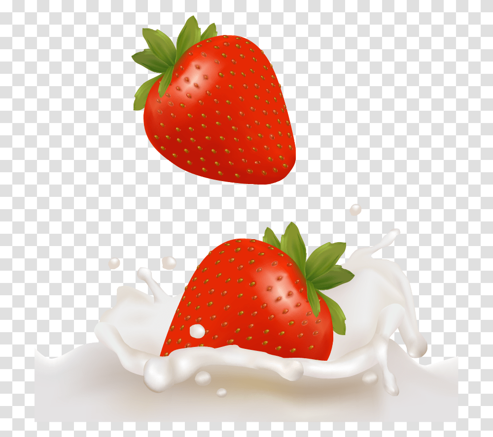 Milk Strawberry, Fruit, Plant, Food, Beverage Transparent Png