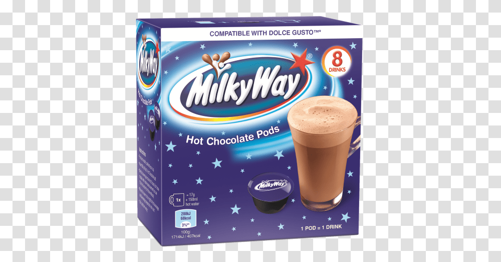 Milky Way Hot Chocolate Pods Milky Way Cake Bar, Coffee Cup, Beverage, Beer, Alcohol Transparent Png