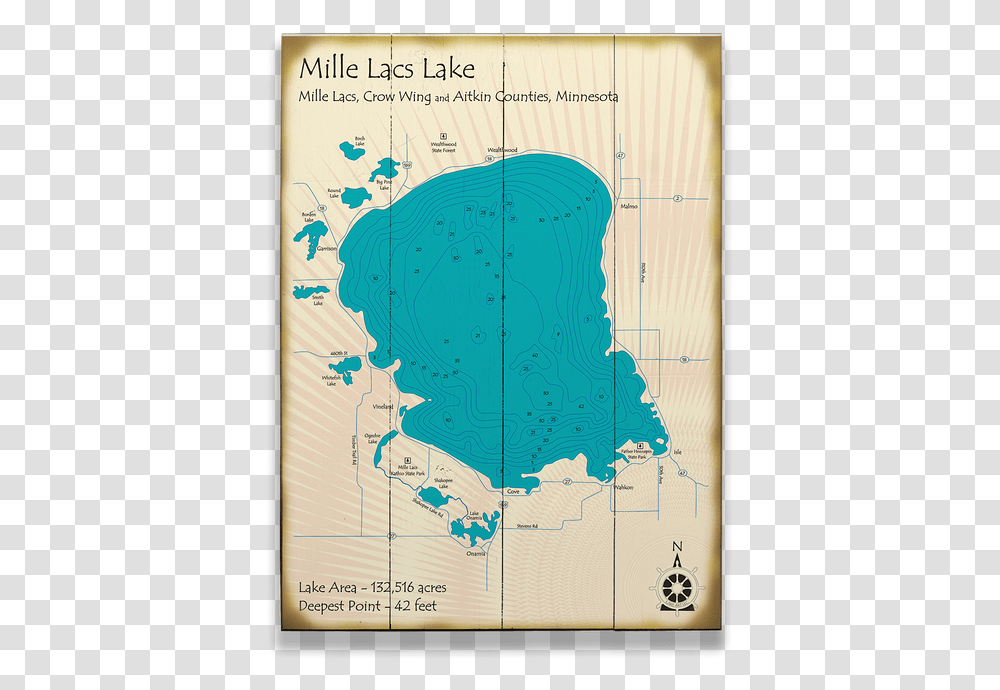 Mille Lacs Lake Vintage Map, Diagram, Plot, Atlas, Bear Transparent Png