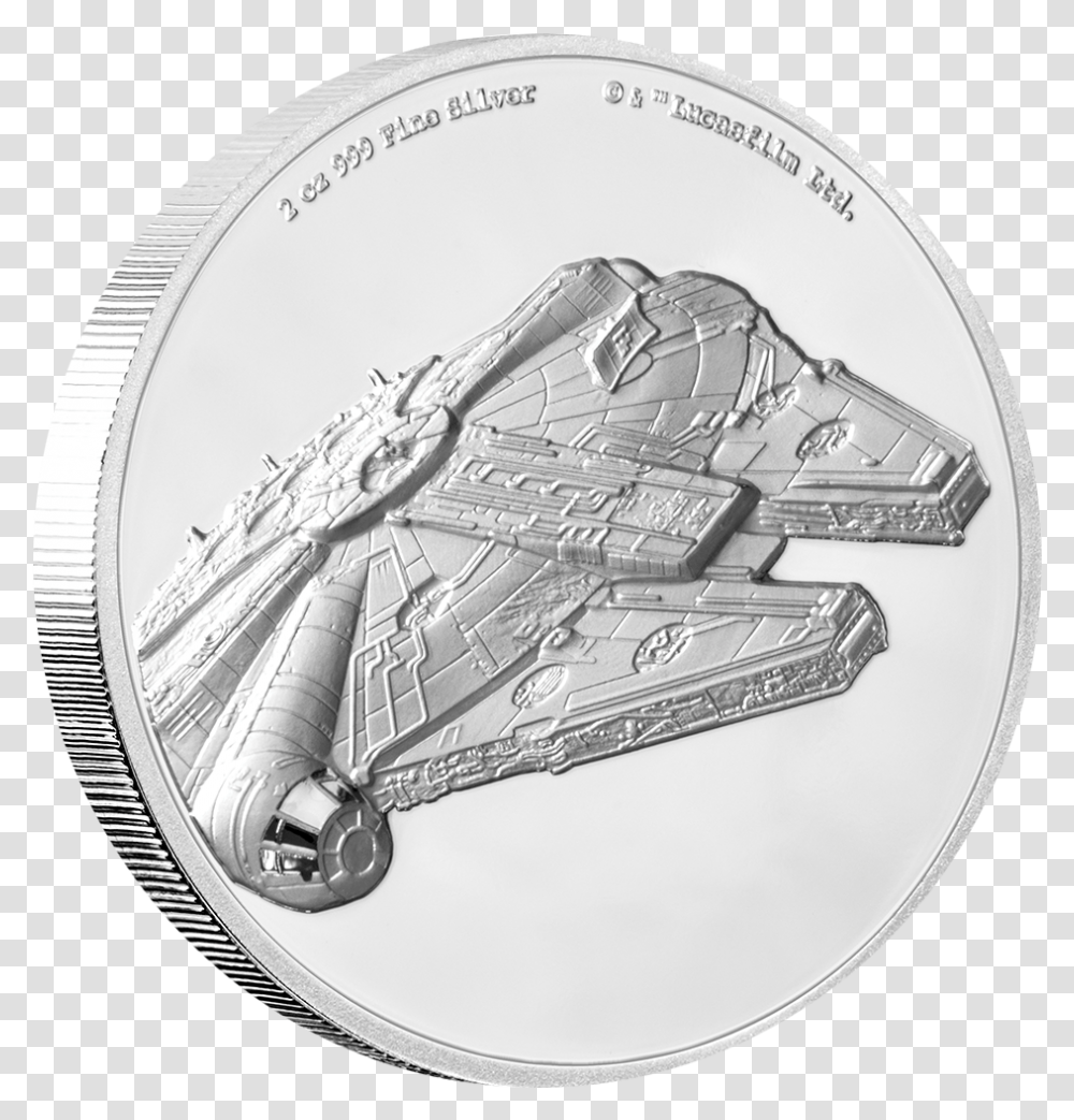 Millennium Falcon 2 Oz Emkcom Star Wars Silver Coin, Money, Nickel, Wristwatch Transparent Png