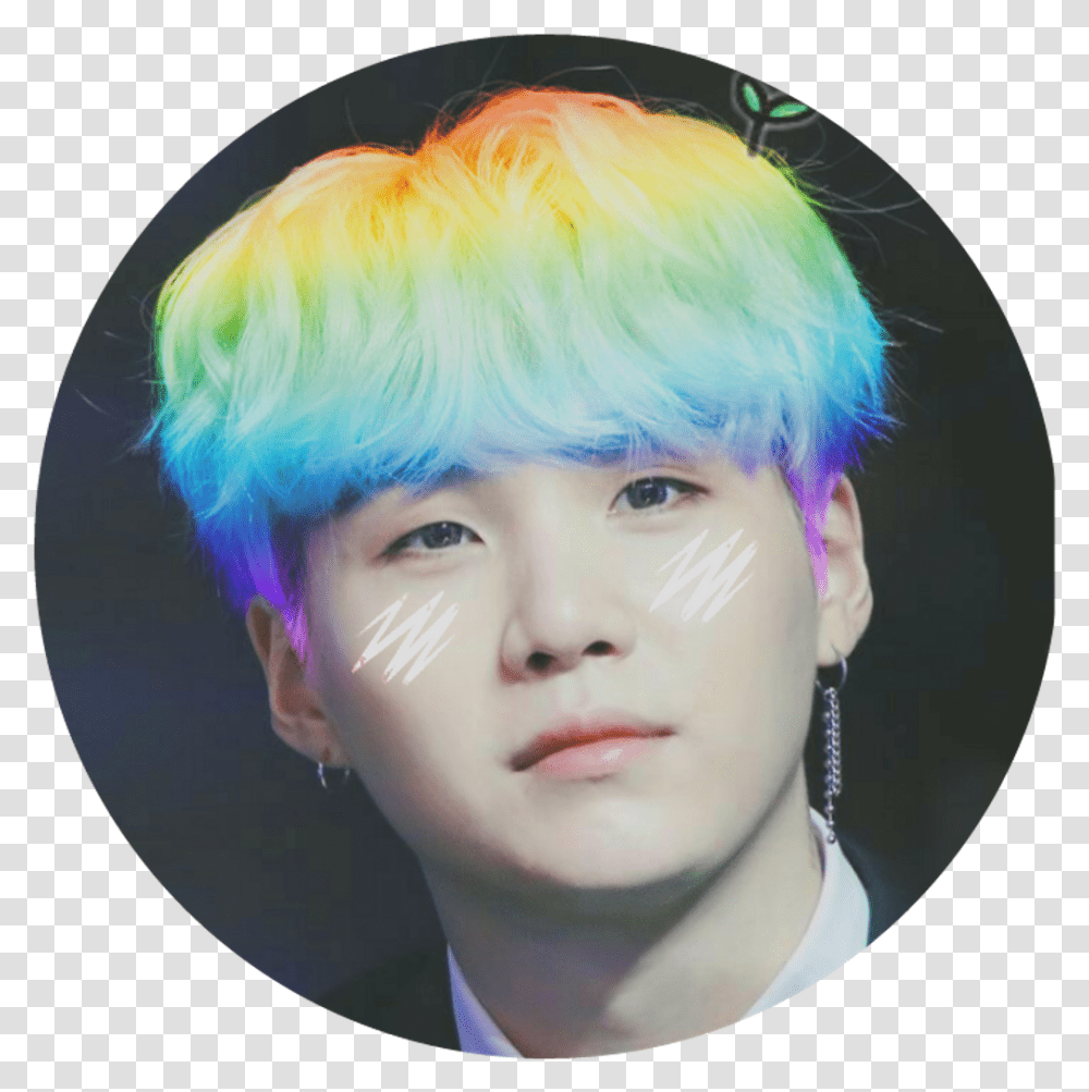 Min Yoongi Minyoongi Suga Agustd Bts Rainbow Kawaii Bts Suga Rainbow Hair, Wig, Person, Human, Portrait Transparent Png