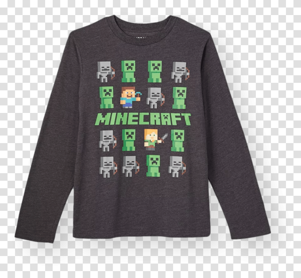 Minecraft Boys Long Sleeve Shirt Long Sleeve, Clothing, Apparel, Sweater, T-Shirt Transparent Png