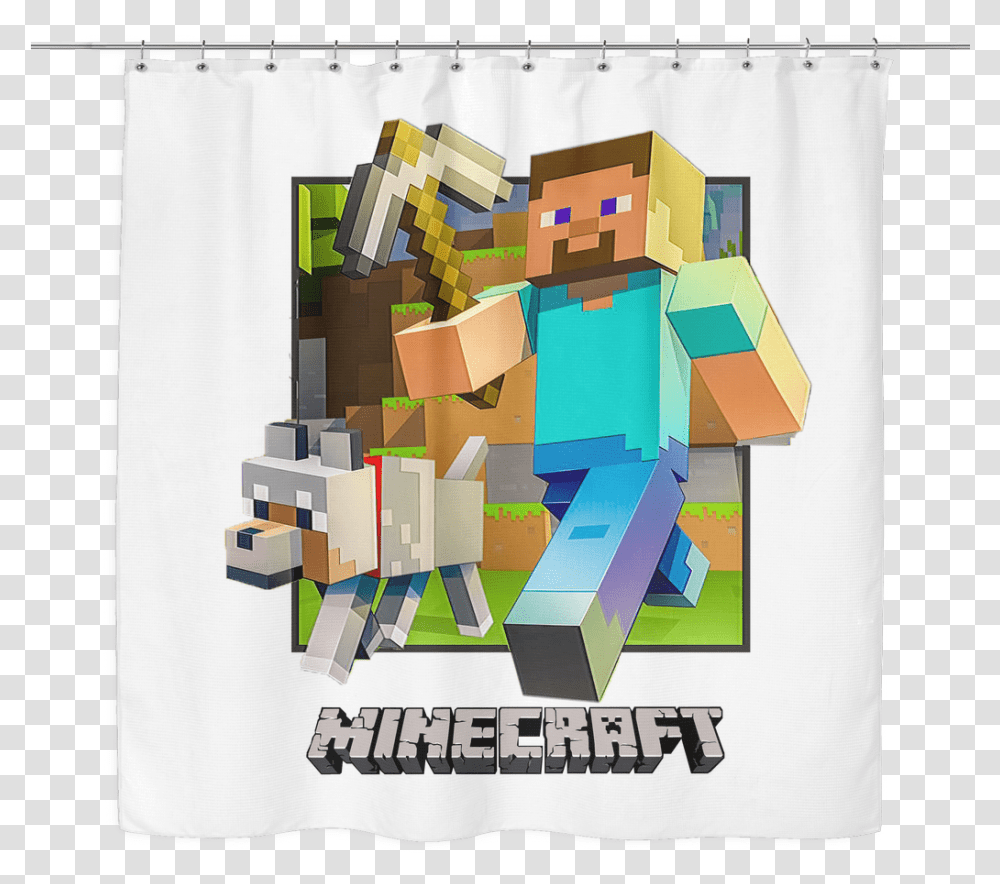 Minecraft Shower Curtain Steve And Dog Step Out 3dwhite100 Mine Craft Cake Topper, Advertisement, Poster, Toy, Collage Transparent Png