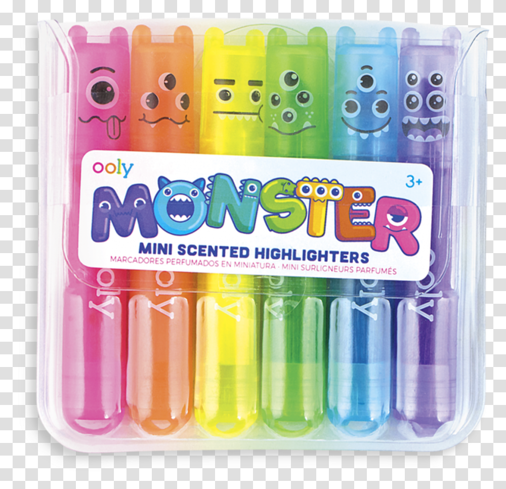Mini Monster Scented Highlighter Markers, Plastic, Pencil Box, Jar Transparent Png