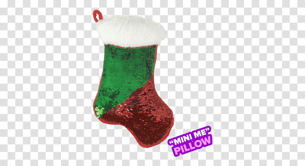 Mini Red And Green Stocking Reversible Sequin Pillow Flip Sequin Xmas Sock, Shoe, Footwear, Clothing, Apparel Transparent Png