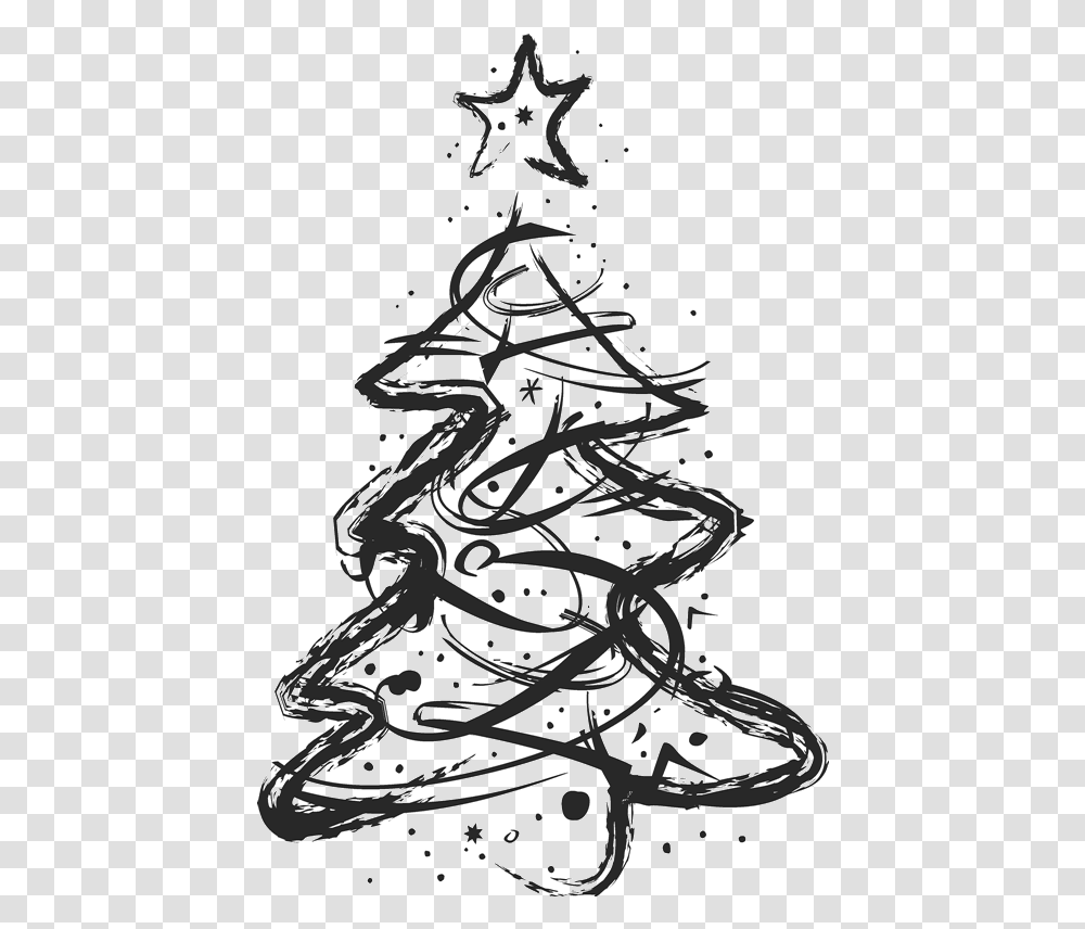 Minimalist Christmas Tree Drawing, Plant, Star Symbol, Ornament Transparent Png