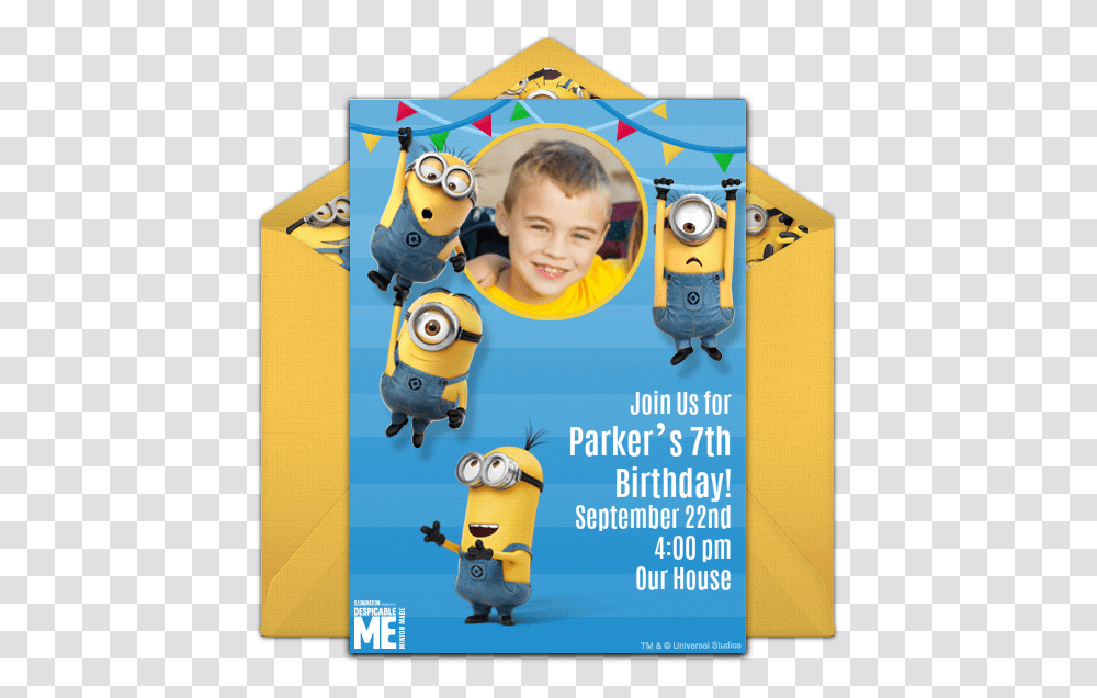 Minion Birthday Invitation Card Template, Poster, Advertisement, Flyer, Paper Transparent Png