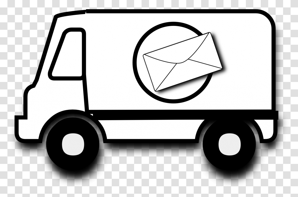 Minivan Clipart Black And White Mail Van Clipart Black And White, Vehicle, Transportation, Moving Van, Lawn Mower Transparent Png
