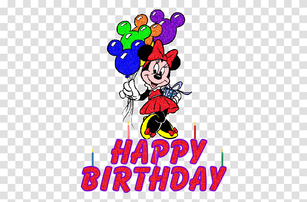 Minnie Mouse Con Globos Happy Birthday 904969 Images Happy Birthday Gif Disney Princess, Paper, Graphics, Art, Text Transparent Png