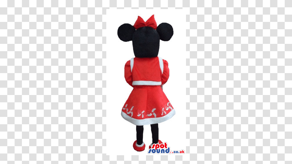 Minnie Mouse Dressed As Miss Santa Claus With A Red Stuffed Toy, Plush, Person, Human, Doll Transparent Png