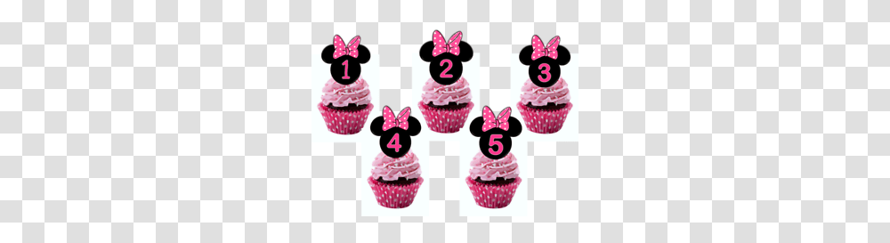 Minnie Mouse Ears Pink Bow Edible Cupcake Toppers, Cream, Dessert, Food Transparent Png