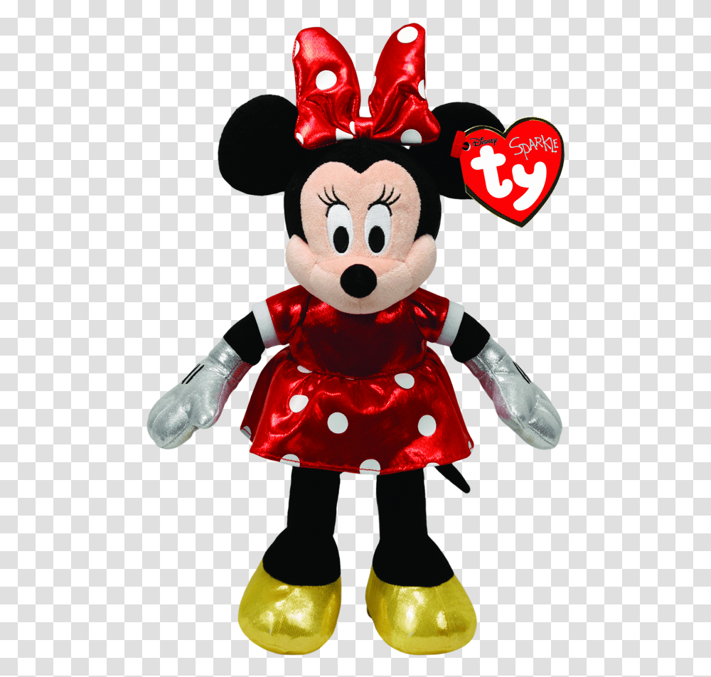 Minnie Mouse Sparkle Beanie Babies Minnie Vestido Vermelho, Toy, Plush, Label Transparent Png