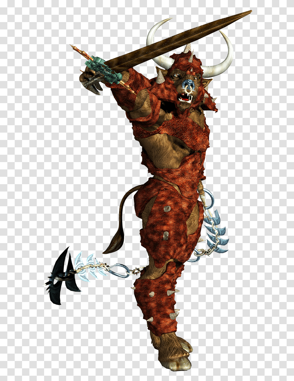 Minotaur Brandishing Sword Sword, Alien, Rust, Figurine, Animal Transparent Png