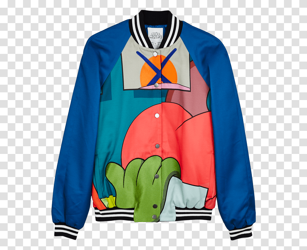 Mira Mikati X Kaws Blue Bomber Jacket Sweater, Sleeve, Long Sleeve, Sweatshirt Transparent Png