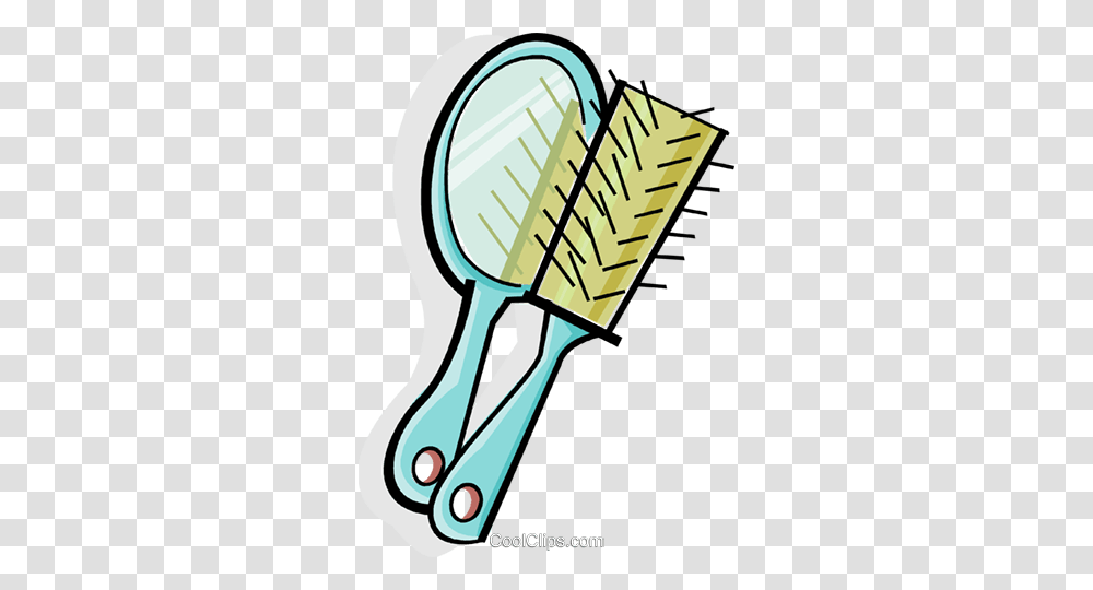 Mirror And A Hair Brush Royalty Free Vector Clip Art Illustration, Tool, Racket, Scissors, Blade Transparent Png